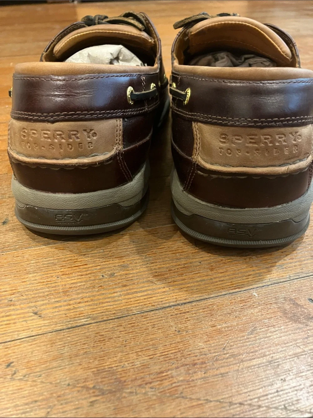 Sperry Men's Dark Brown Leather Boat Shoes with Gold Eyelets